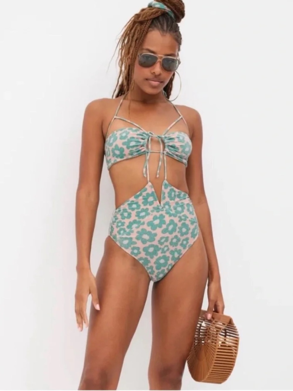 NWT For Love & Lemons Teal Floral One-Piece with Blush Accents - Picture 2 of 5